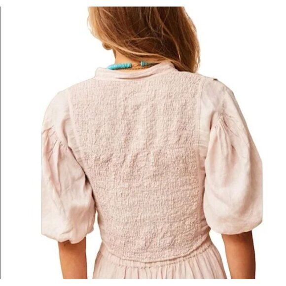 Kinga Csilla X Free People Pale Rasberry Georgia Blouse Size XS NWT Hemp Linen - Picture 2 of 7